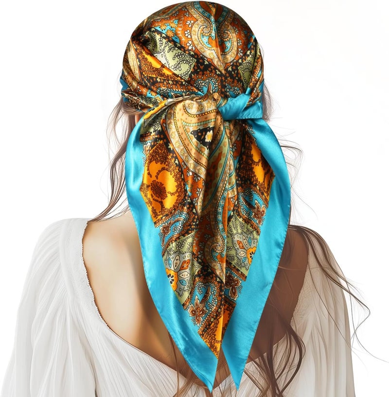 VBAEI 35” Large Square Satin Head Scarf - 1Pcs Satin Hair Scarf Silk Bandana Head Wraps For Women - Image 1